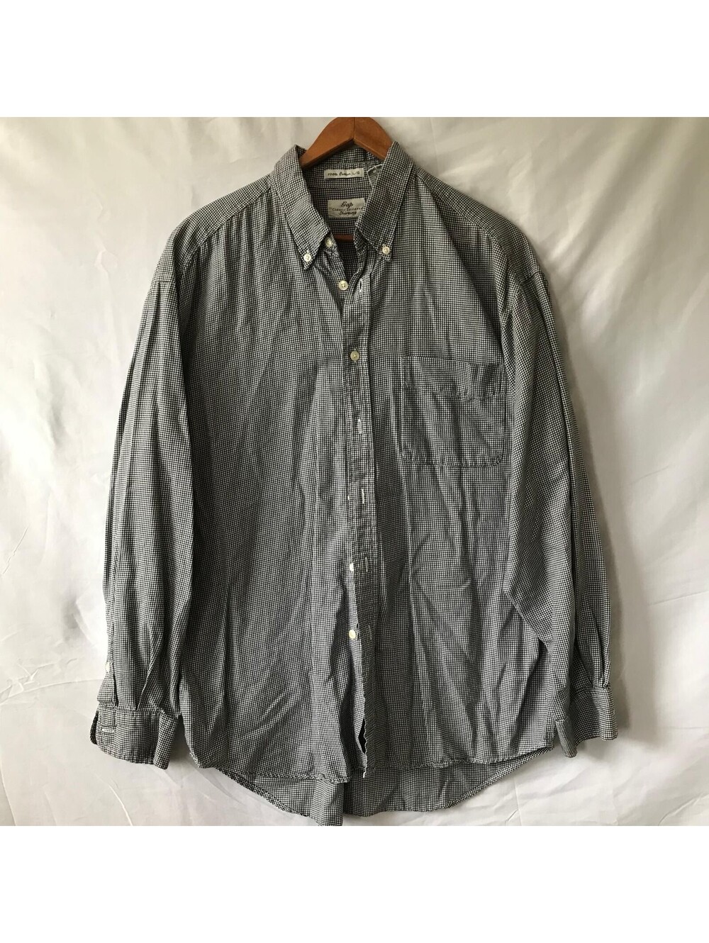 Gap Shirt L Black White Houndstooth Check Cotton Classic Fit Button Down